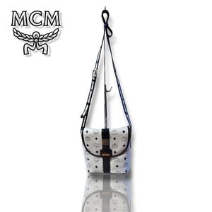 MCM Blue & White Crossbody Leather Patricia Handbag